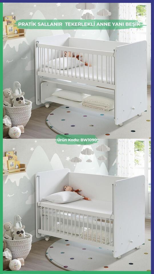 Ahşap Beşik Anne Yanı 60*120 Beyaz